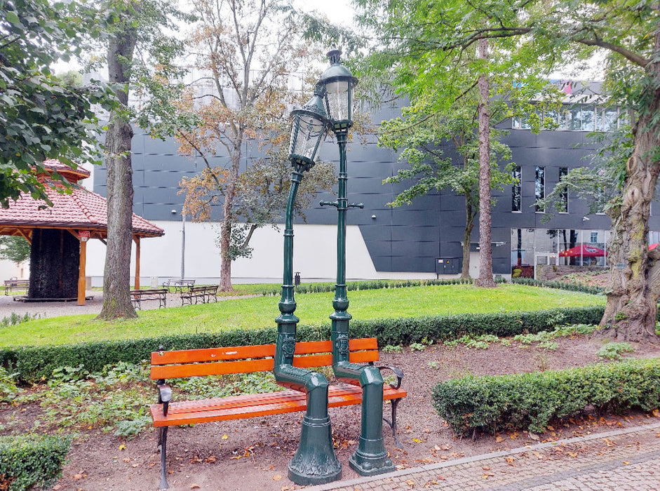 Bunzlau - Bolesławiec Romantische Straßenlampen auf der Parkbank - CALVENDO Foto-Puzzle'