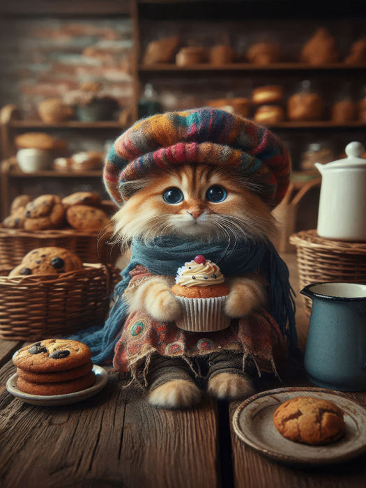 In einer Bäckerei probiert diese kleine Katze einen Muffin - CALVENDO Foto-Puzzle'