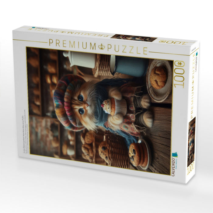 In einer Bäckerei probiert diese kleine Katze einen Muffin - CALVENDO Foto-Puzzle'