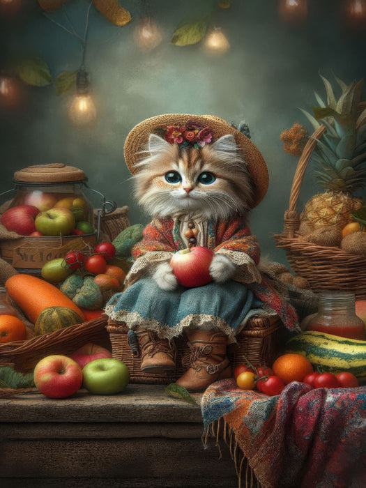 Frisches Obst und Gemüse nach Landfrauenart bietet diese kleine Katze an - CALVENDO Foto-Puzzle'