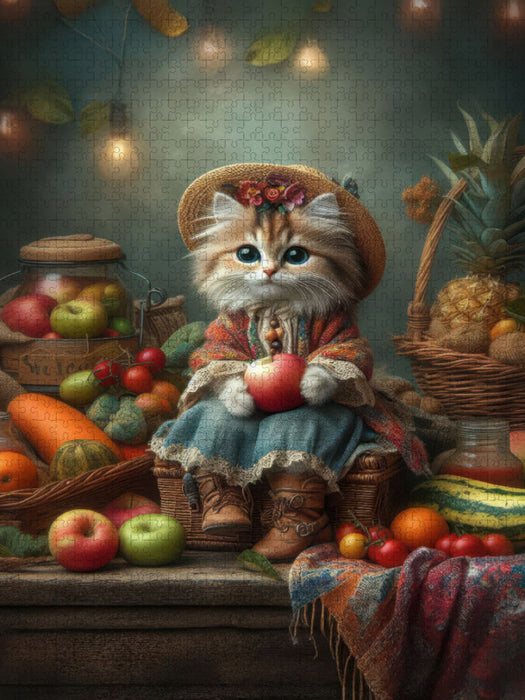 Frisches Obst und Gemüse nach Landfrauenart bietet diese kleine Katze an - CALVENDO Foto-Puzzle'