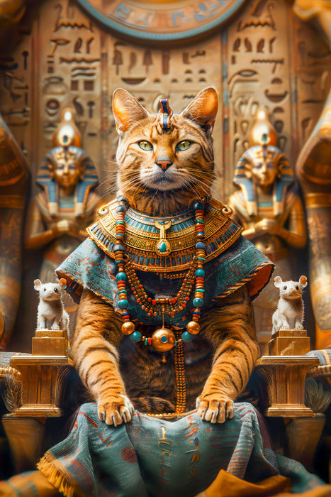 Premium Textil-Leinwand Mauhotep Katze in der faszinierenden Welt der Pharaonen