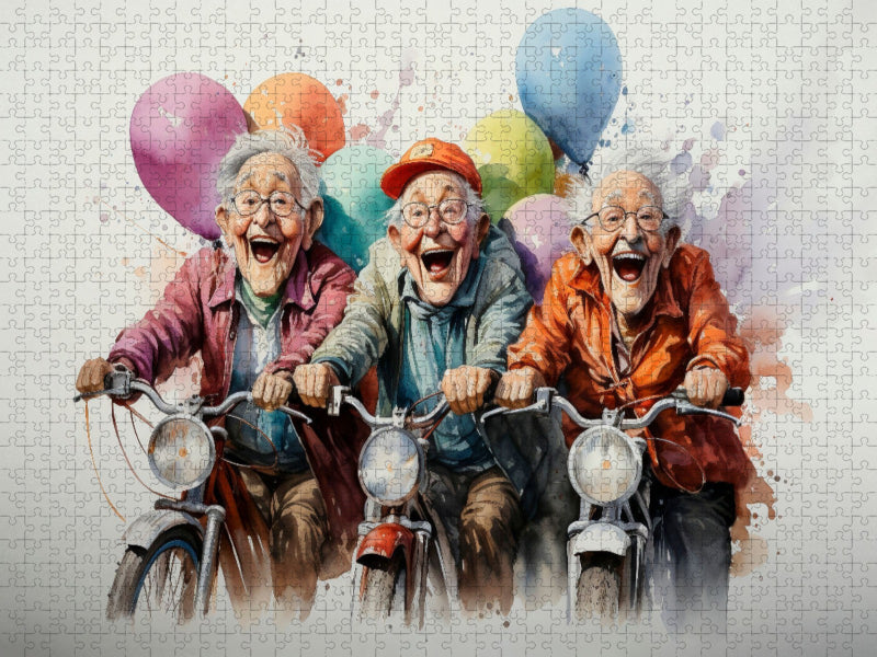 Retraités rigolos - vol en mobylette - puzzle photo CALVENDO' 