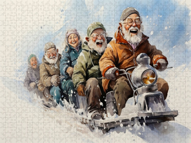 Lustige Rentner - Schlittenfahrt - CALVENDO Foto-Puzzle'