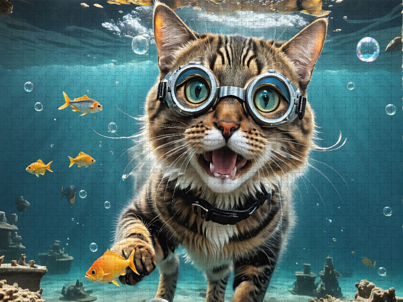 Hungriger Stubentiger auf der Jagd nach Fischen - CALVENDO Foto-Puzzle'