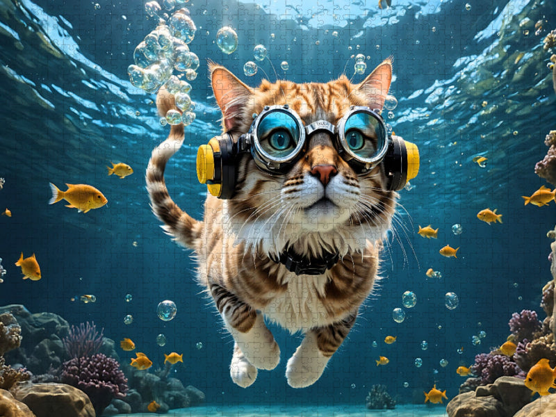 Süße Miezekatze gleitet schwerelos durchs Wasser - CALVENDO Foto-Puzzle'