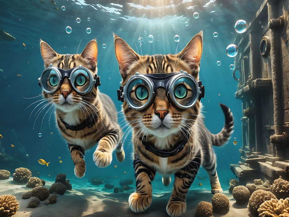 Katzenpärchen beim Wracktauchen - CALVENDO Foto-Puzzle'