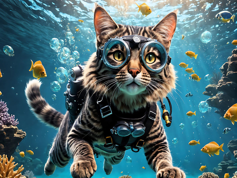 Erfahrene Tauchkatze in tropischer Unterwasserwelt - CALVENDO Foto-Puzzle'