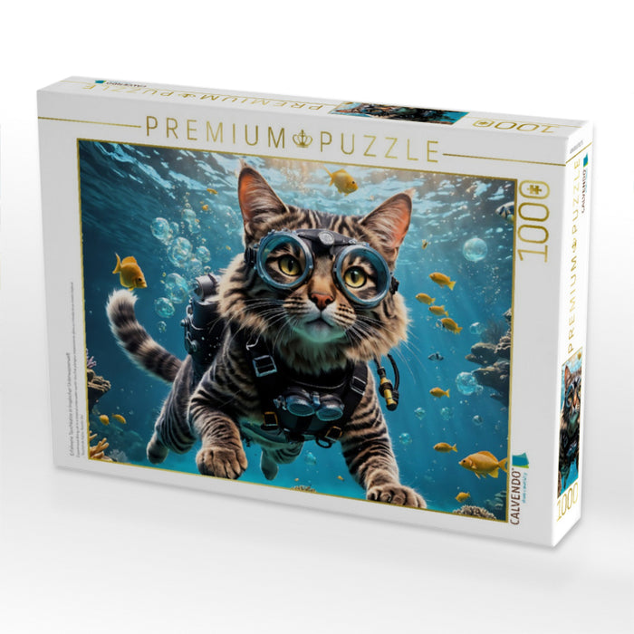 Erfahrene Tauchkatze in tropischer Unterwasserwelt - CALVENDO Foto-Puzzle'