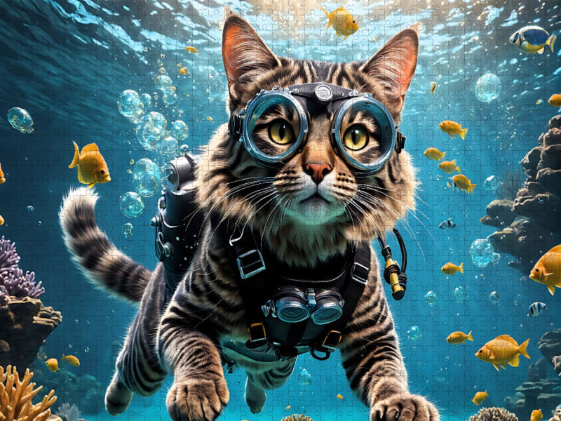 Erfahrene Tauchkatze in tropischer Unterwasserwelt - CALVENDO Foto-Puzzle'