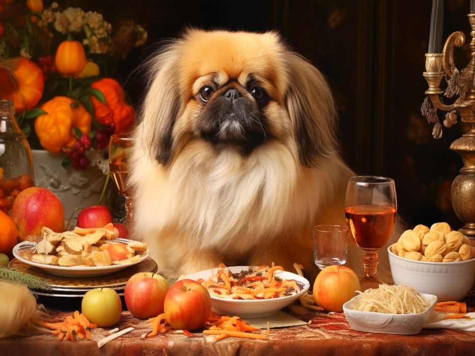Lieblicher Pekinese am herbstlich gedeckten Tisch - CALVENDO Foto-Puzzle'