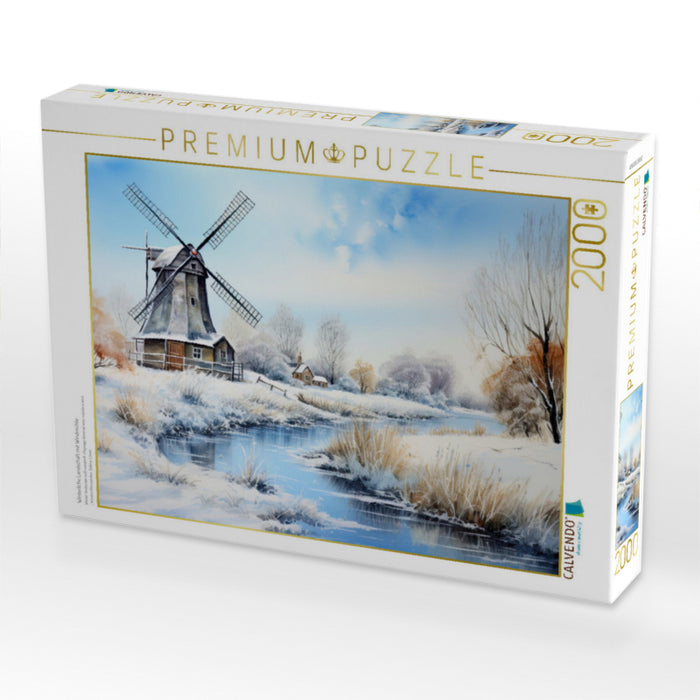 Winterliche Landschaft mit Windmühle - CALVENDO Foto-Puzzle'
