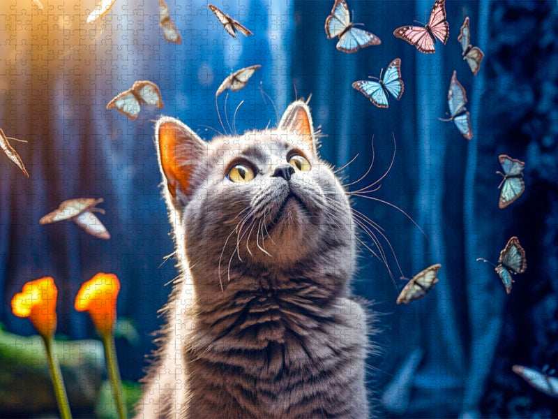 Ein Motiv aus dem Kalender Die Katze und der Schmetterling - CALVENDO Foto-Puzzle'