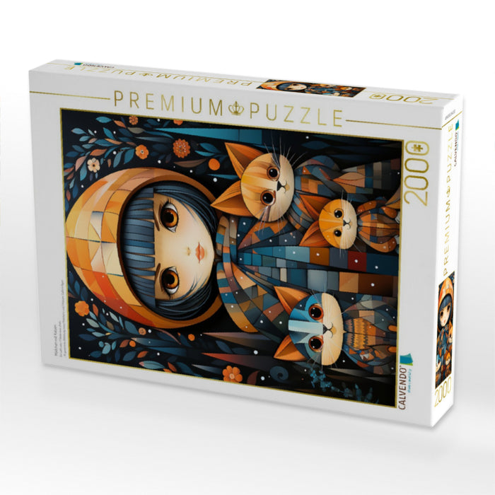 Mädchen mit Katzen - CALVENDO Foto-Puzzle'
