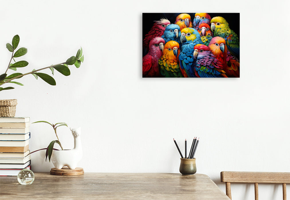 Premium Textil-Leinwand Papageien - Illustration vieler Tiere auf einem Bild