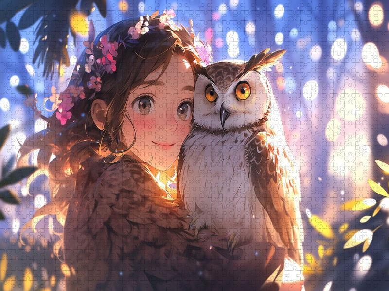 Manga Illustration - Mädchen mit Eule Uhu - CALVENDO Foto-Puzzle'