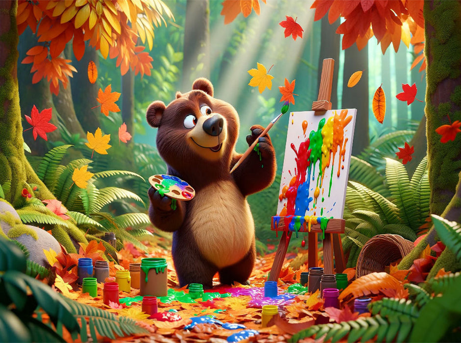 Herbstliche Malerei im Dschungel: Der künstlerische Braunbär - CALVENDO Foto-Puzzle'