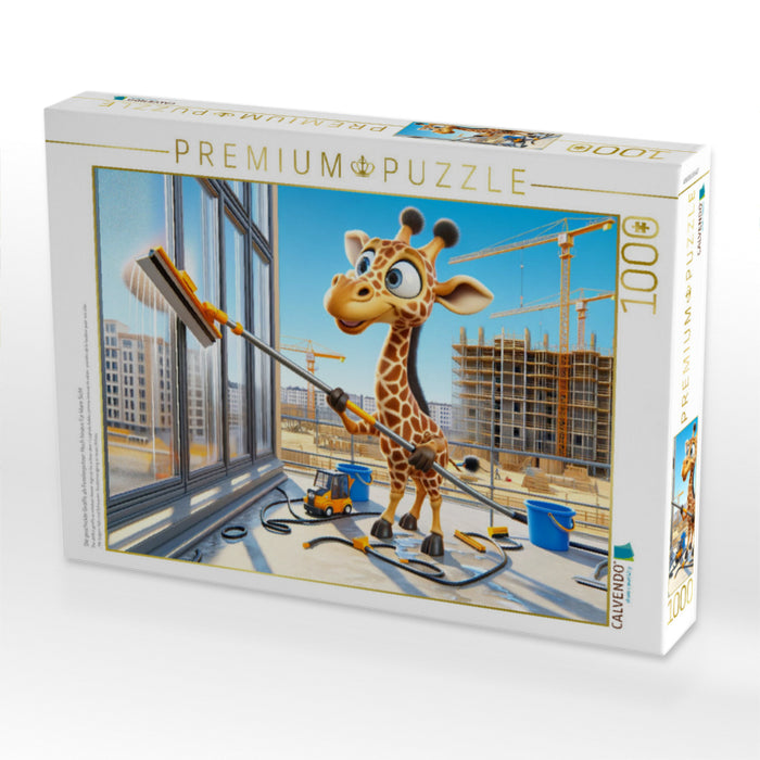 La girafe maligne comme laveuse de vitres : en hauteur pour une vue dégagée - Puzzle photo CALVENDO' 