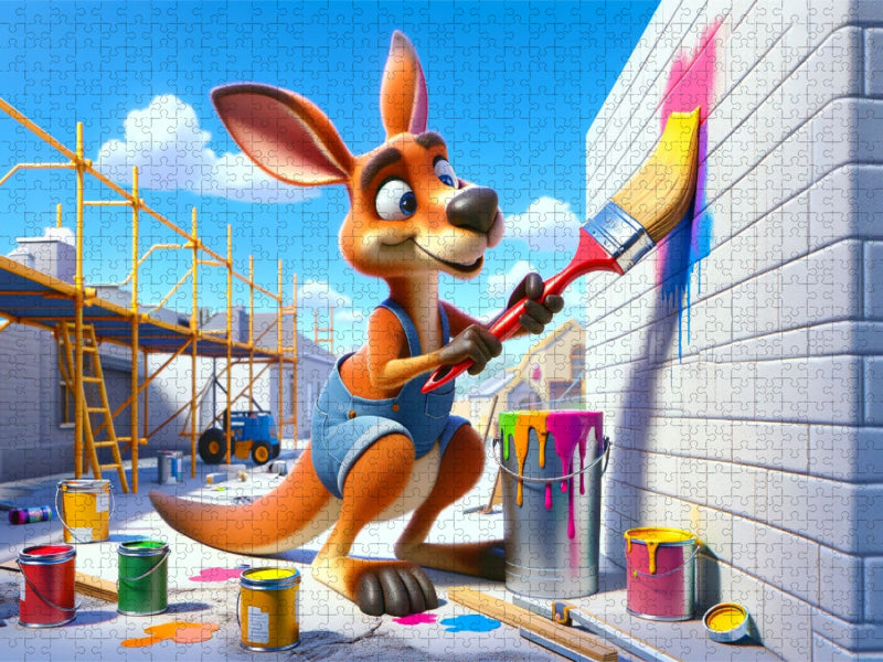 Das kreative Känguru als Maler: Farbenfrohe Kunstwerke auf der Baustelle - CALVENDO Foto-Puzzle'