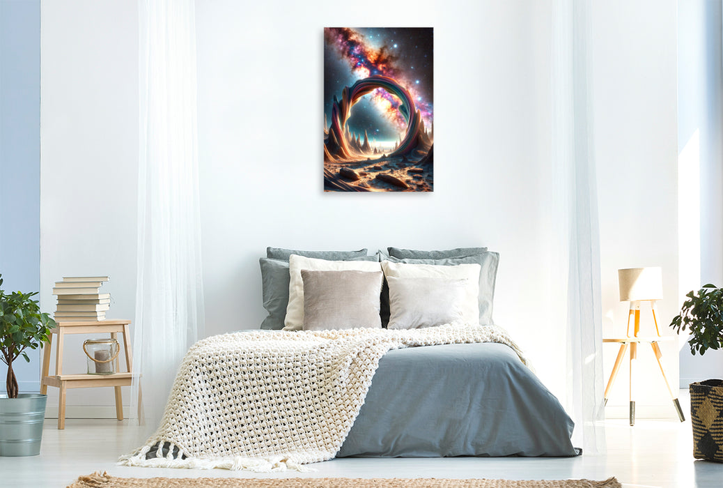 Toile textile haut de gamme Un motif du calendrier Astronomy Visions - un panorama du cosmos créé par l'IA 
