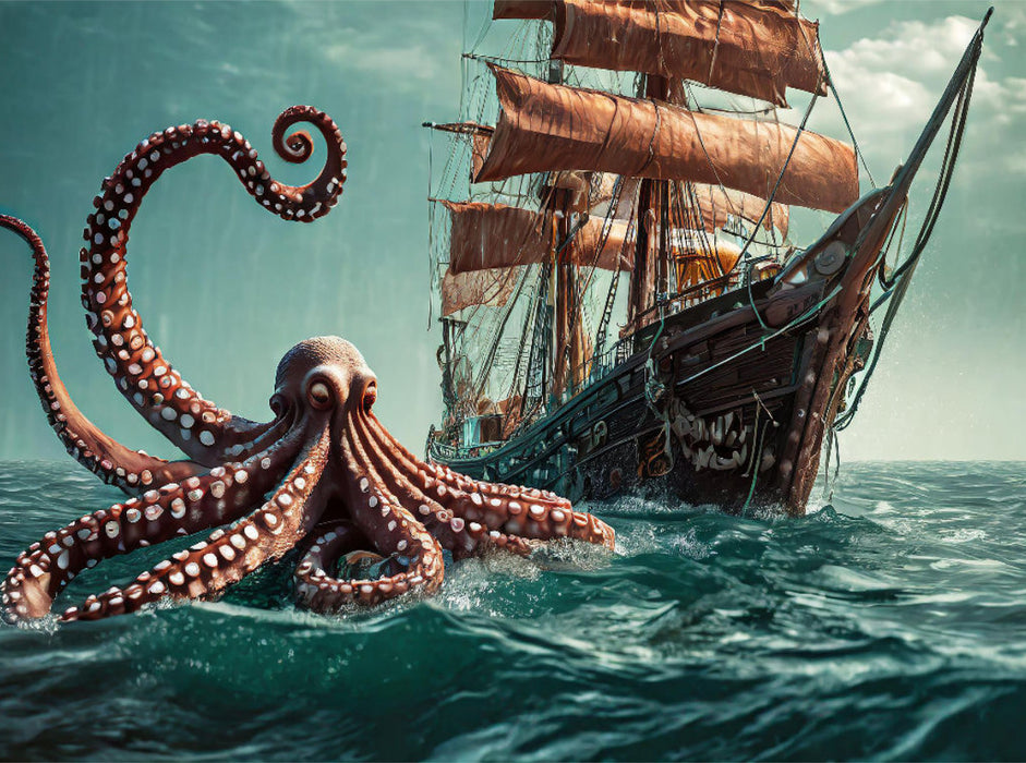 Eine Riesenkrake bedroht ein Segelschiff - CALVENDO Foto-Puzzle'