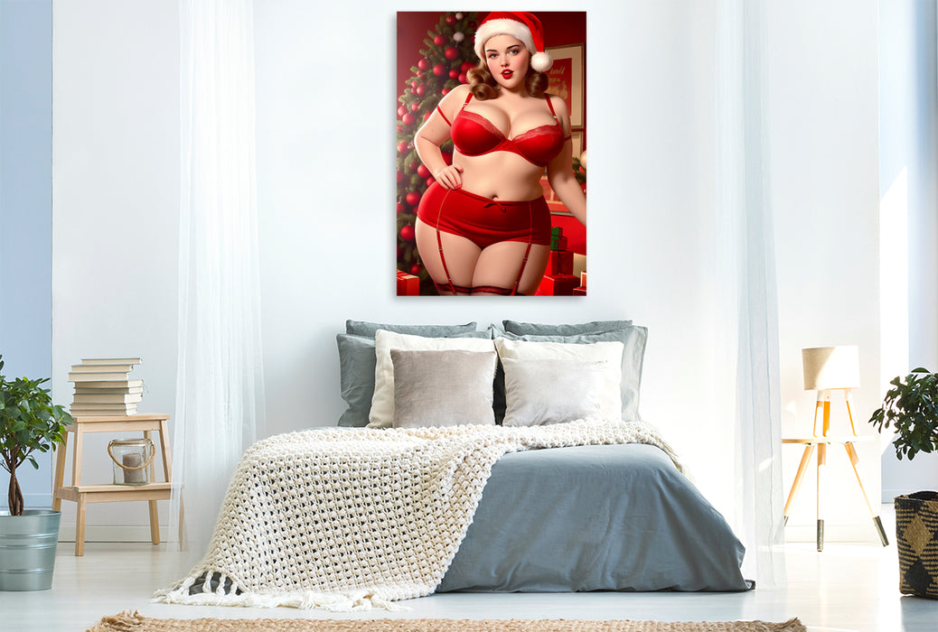 Premium Textil-Leinwand Frohe Weihnachten und Sexy Kurven