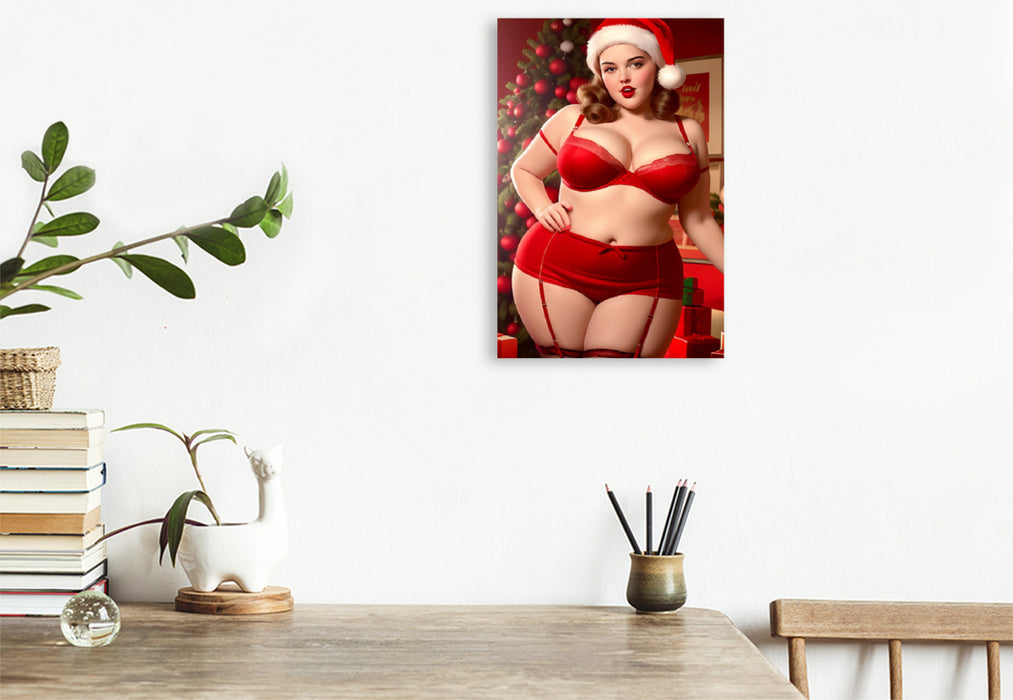 Premium Textil-Leinwand Frohe Weihnachten und Sexy Kurven