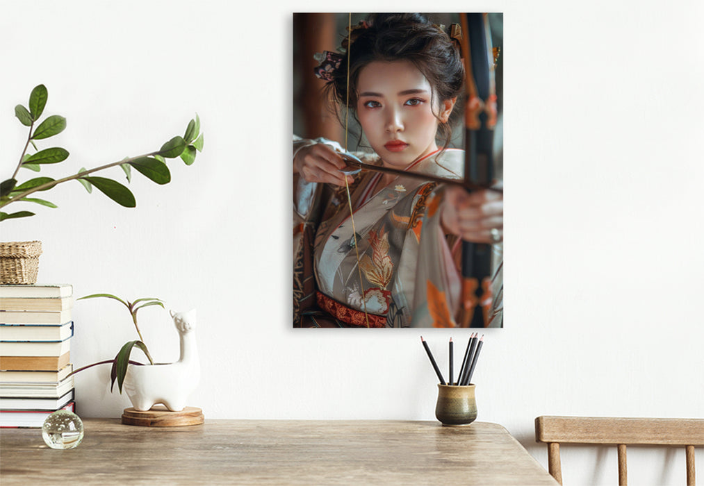 Premium Textil-Leinwand Asiatische Frau mit Pfeil und Bogen