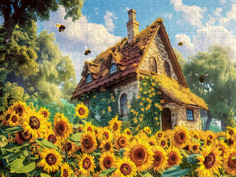 Cottage am Sonnenblumenfeld - CALVENDO Foto-Puzzle'