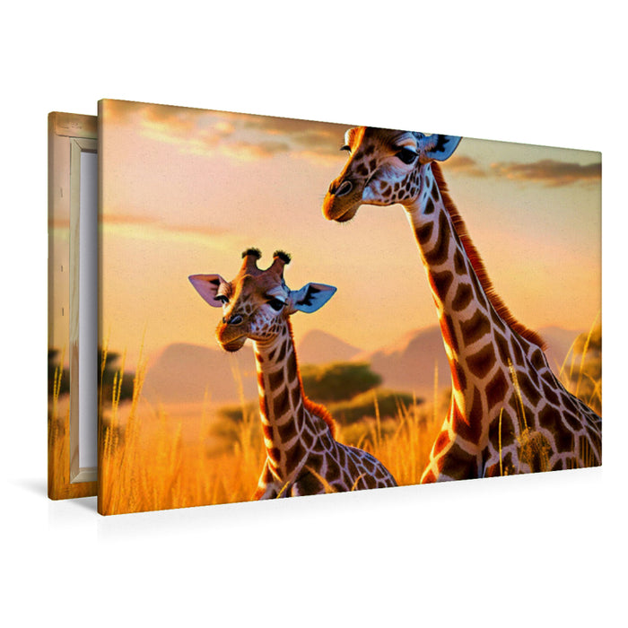 Premium Textil-Leinwand Giraffen
