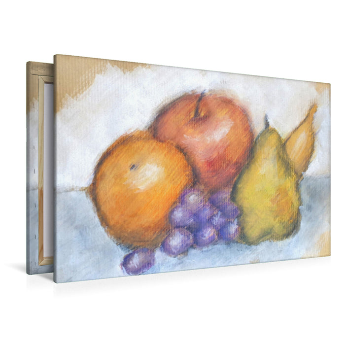 Premium Textil-Leinwand Stillleben - Obst mit Buntstiftschraffur