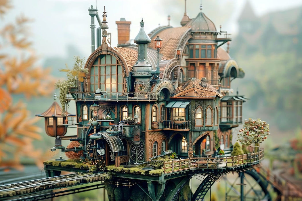 Premium Textil-Leinwand Ein Motiv aus dem Kalender "Miniaturwelt Faszinierend winzige Häuser im Steampunk-Stil"