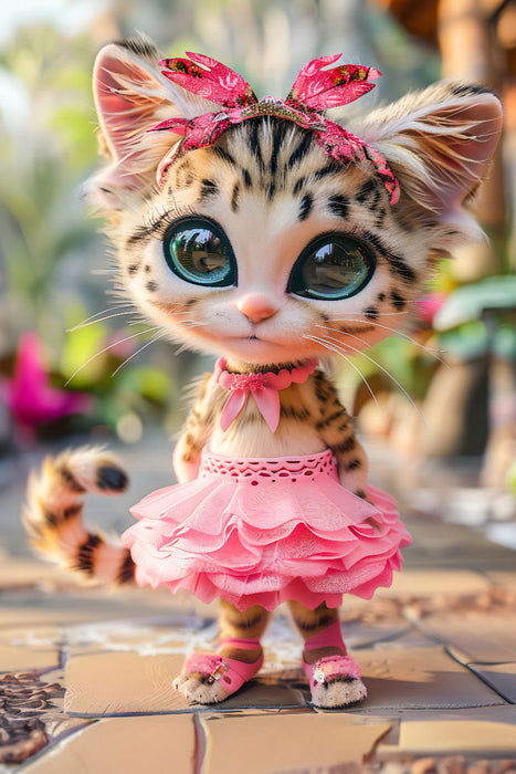 Premium Textil-Leinwand Zauberhafte Katze im pinken Rock