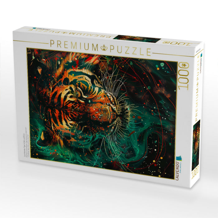 Leuchtender Tiger in Rot und Grün - CALVENDO Foto-Puzzle'