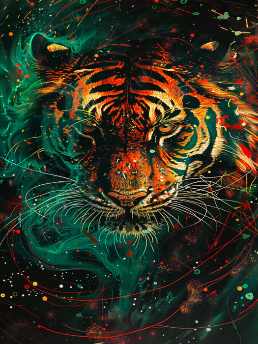 Leuchtender Tiger in Rot und Grün - CALVENDO Foto-Puzzle'