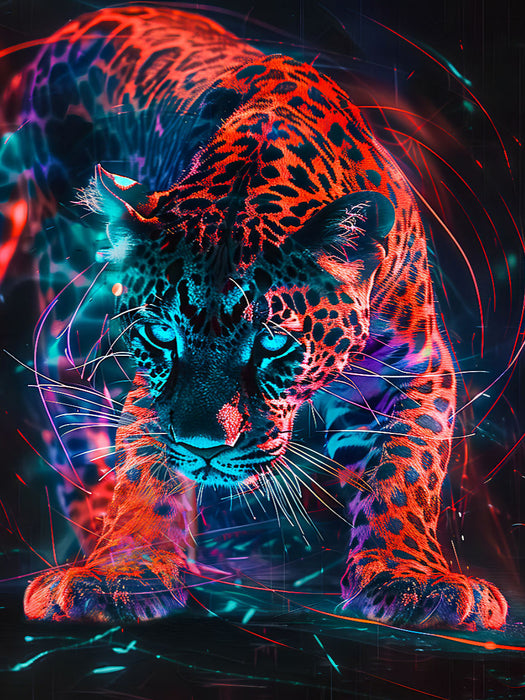 Leuchtender Leopard in Rot und Türkis - CALVENDO Foto-Puzzle'