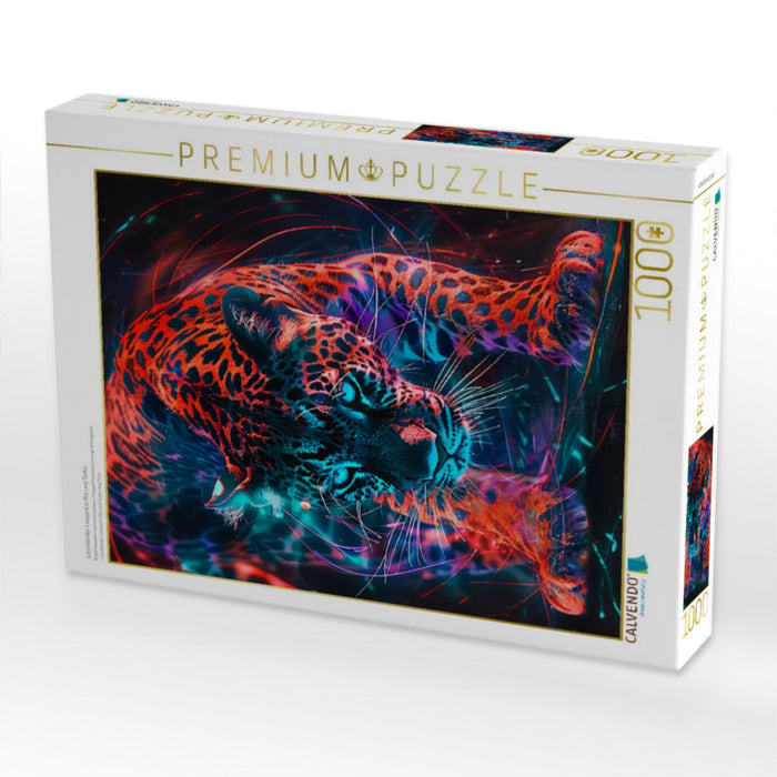 Leuchtender Leopard in Rot und Türkis - CALVENDO Foto-Puzzle'