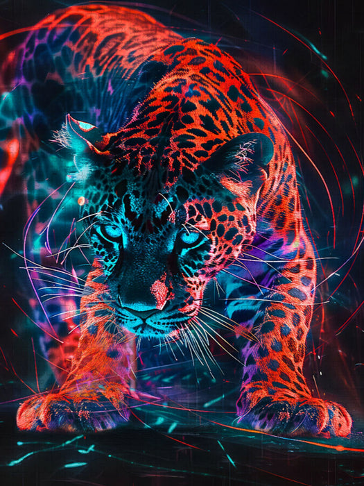 Leuchtender Leopard in Rot und Türkis - CALVENDO Foto-Puzzle'