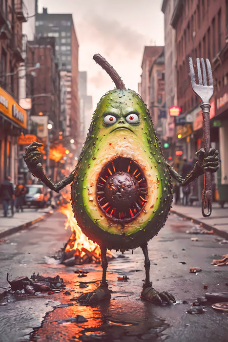 Premium Textil-Leinwand Die unversöhnliche Monster Avocado