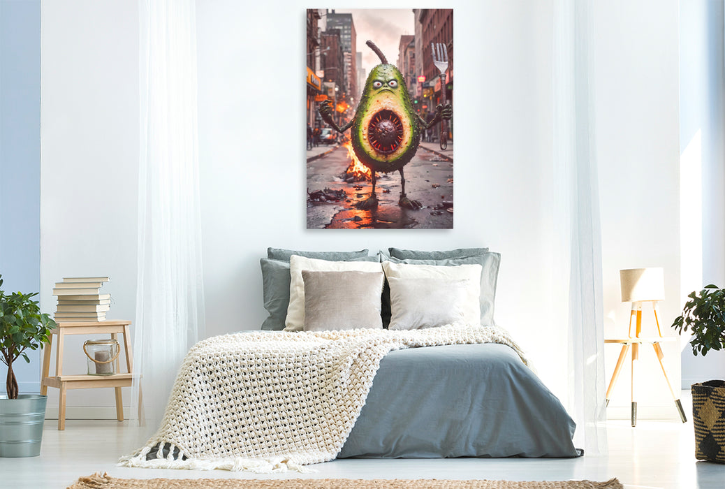 Premium Textil-Leinwand Die unversöhnliche Monster Avocado