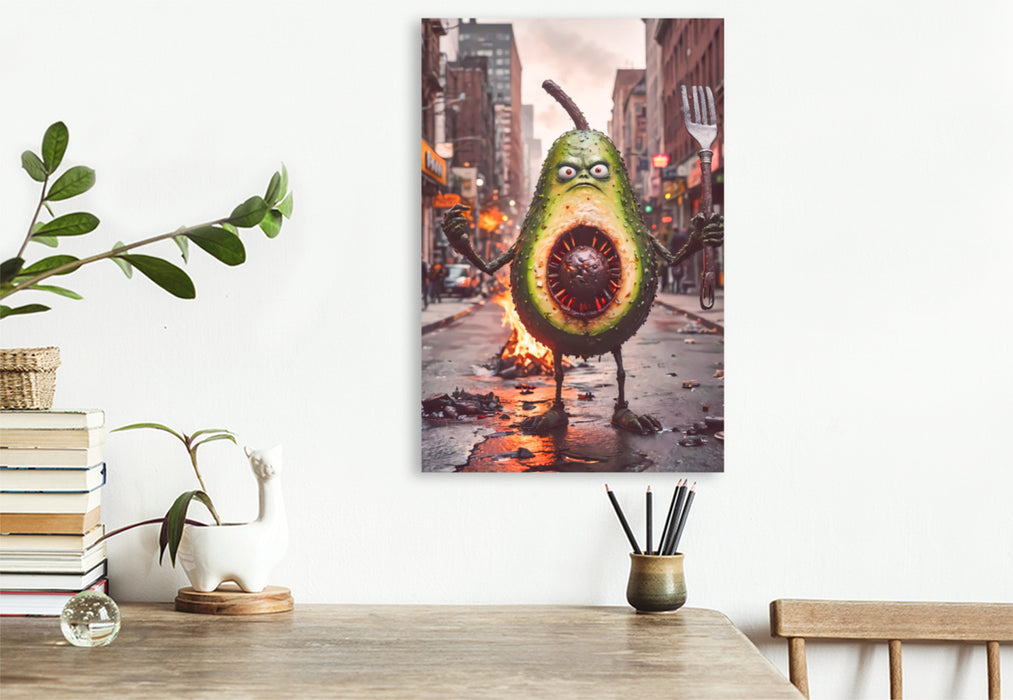 Premium Textil-Leinwand Die unversöhnliche Monster Avocado