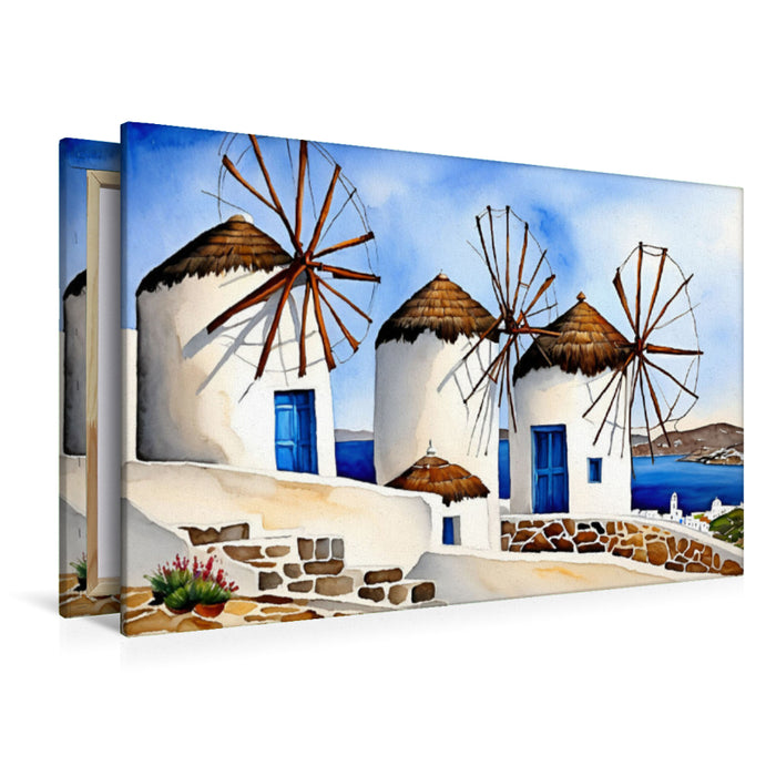 Premium Textil-Leinwand Windmühlen auf Mykonos