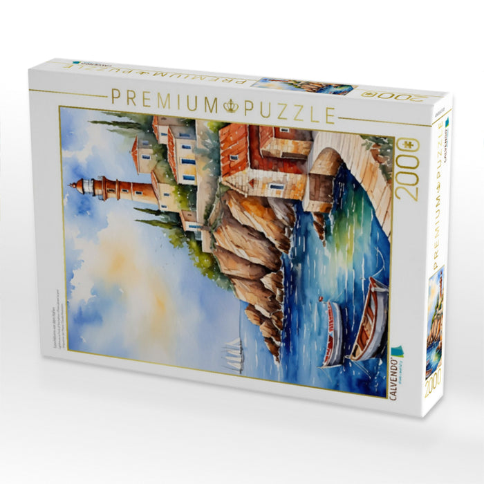 Leuchtturm vor dem Hafen - CALVENDO Foto-Puzzle'
