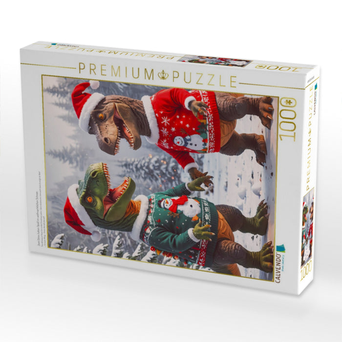Zwei Dinos haben Spaß im weihnachtlichen Schnee - CALVENDO Foto-Puzzle'