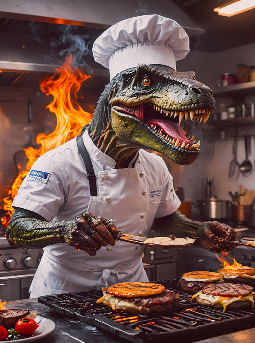 Der T-Rex Chefkoch brät Burger - CALVENDO Foto-Puzzle'