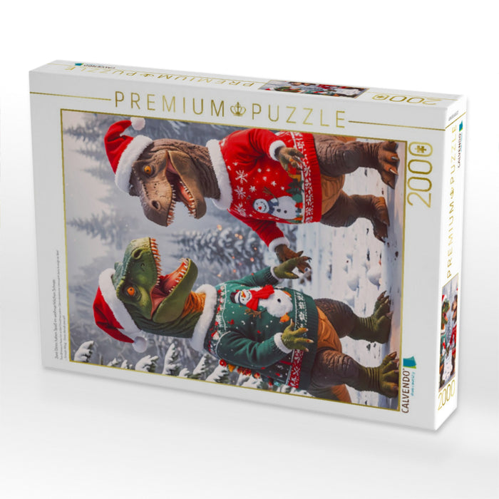 Zwei Dinos haben Spaß im weihnachtlichen Schnee - CALVENDO Foto-Puzzle'