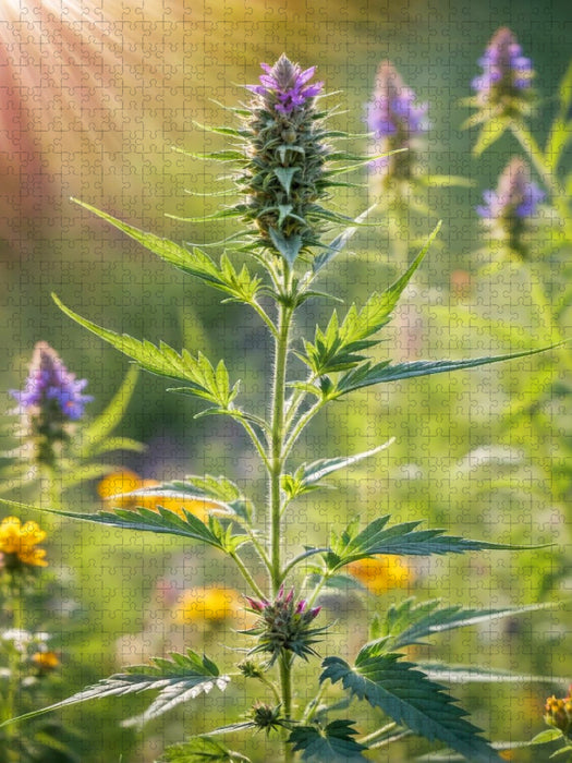 Marihuanablüte im Sonnenlicht - Hanfpflanze im Sommer - CALVENDO Foto-Puzzle'