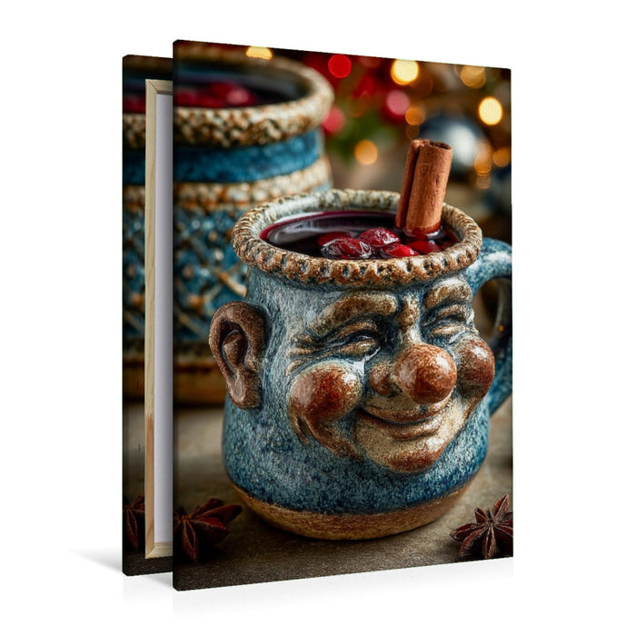 Premium Textil-Leinwand Beschwipste Weihnachtstasse mit Glühwein - Lustiges Wintermotiv