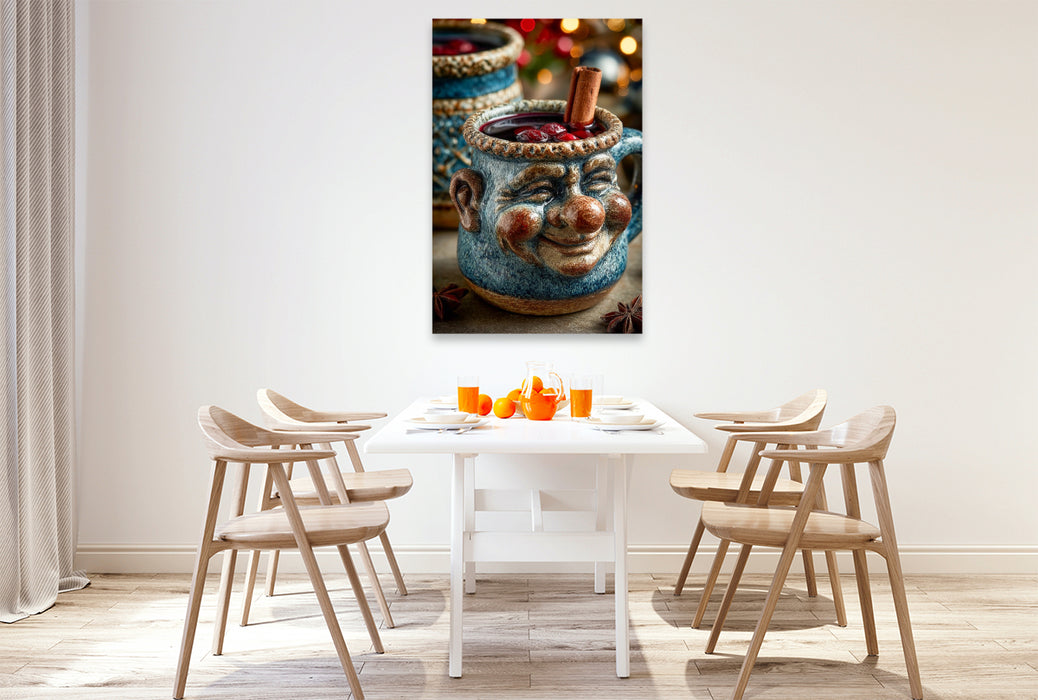 Premium Textil-Leinwand Beschwipste Weihnachtstasse mit Glühwein - Lustiges Wintermotiv
