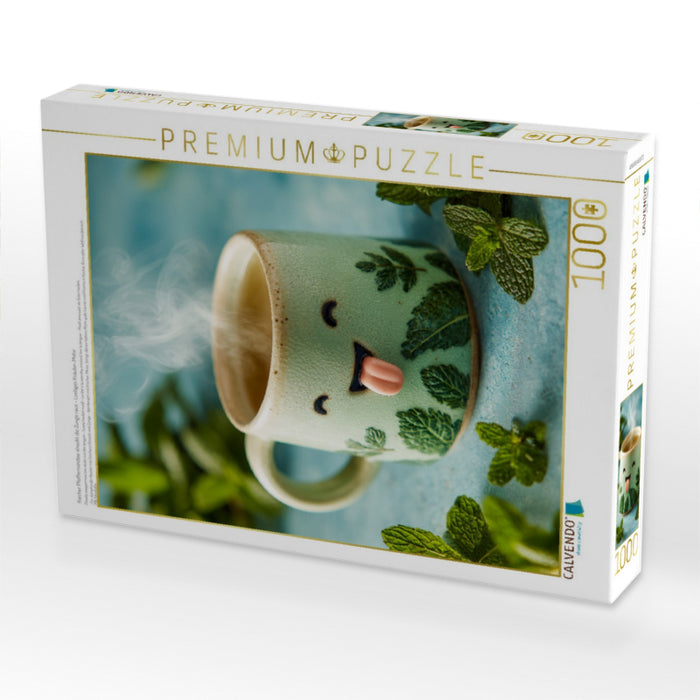 Frecher Pfefferminztee streckt die Zunge raus - Lustiges Kräuter-Motiv - CALVENDO Foto-Puzzle'